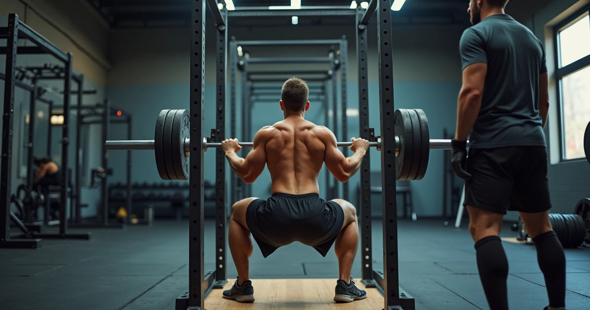 Atleta fazendo agachamento com pausa no rack 