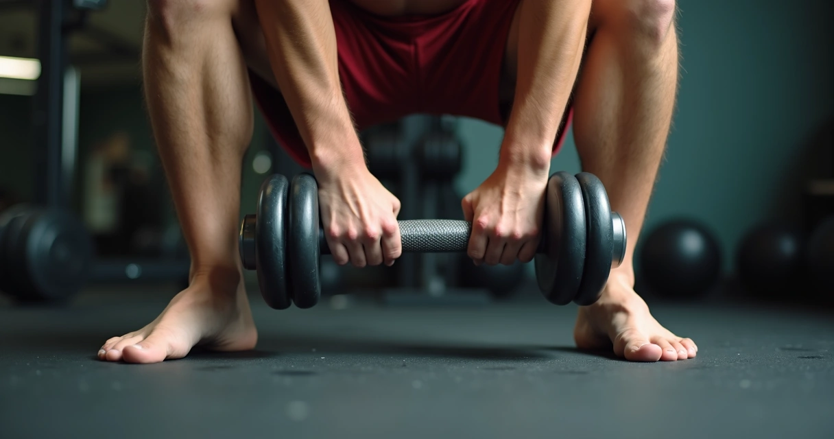 Pessoa fazendo agachamento sumô com halter ao centro