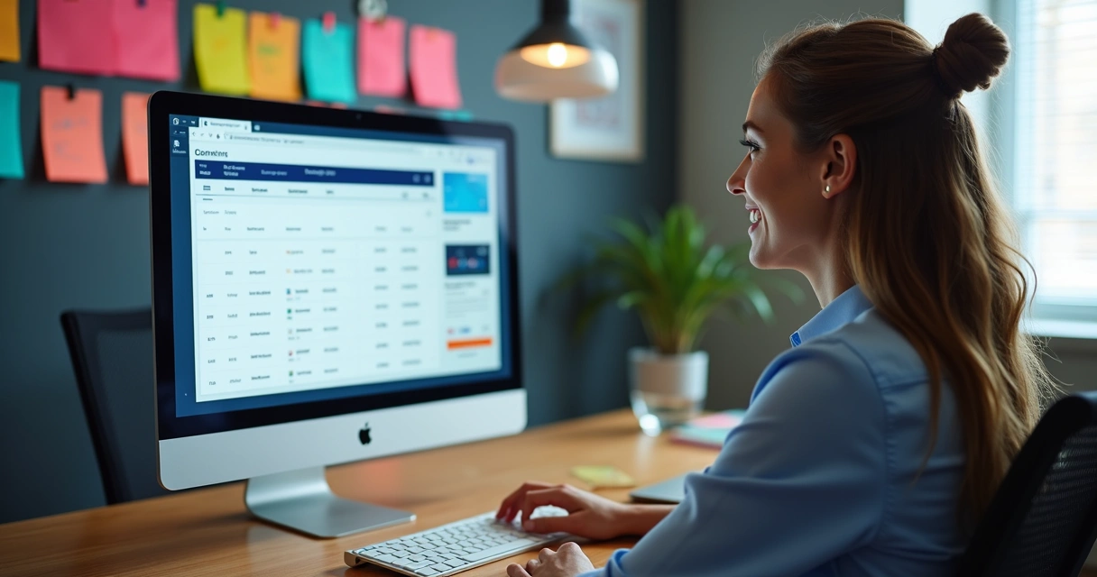 Tela de computador mostrando sistema CRM com dados de clientes em agência de viagens. 