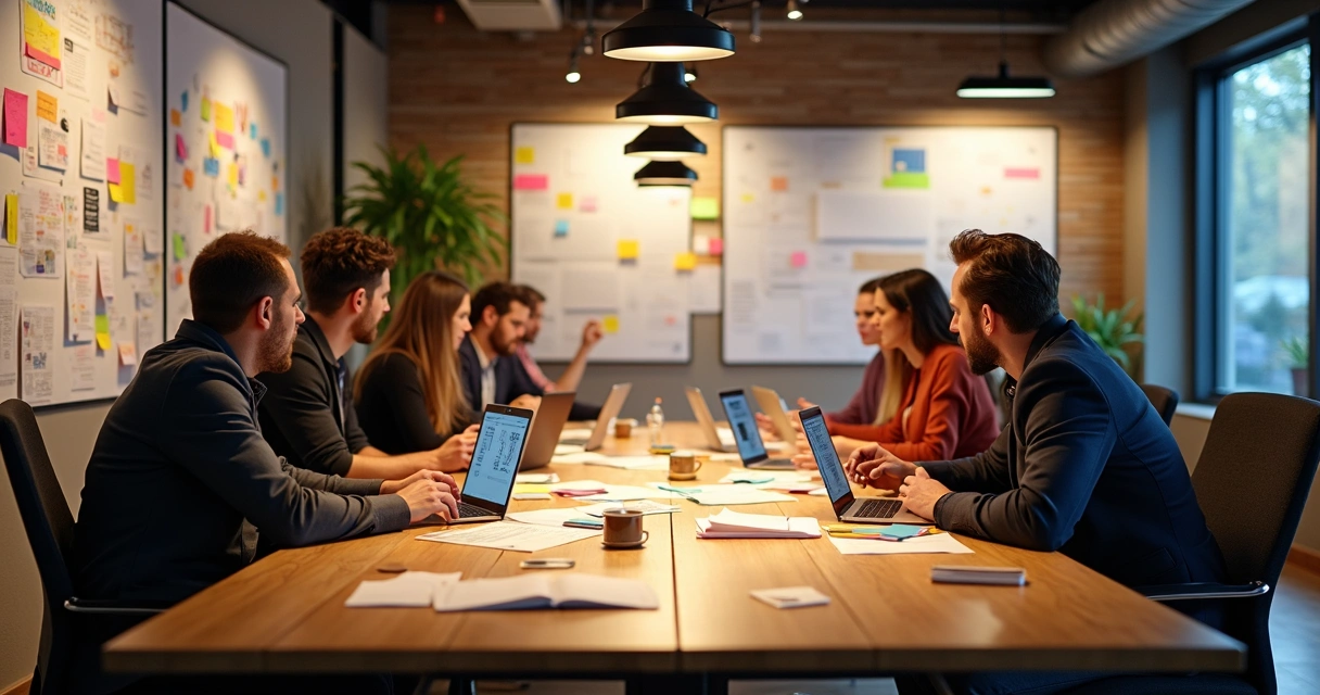 Equipe de branding trabalhando em ambiente colaborativo 