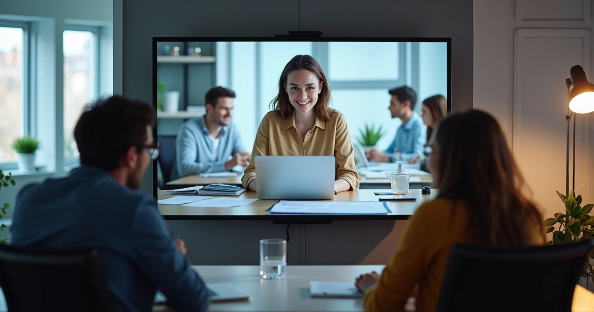 Equipe de agência conversando com cliente através de vídeo chamada 