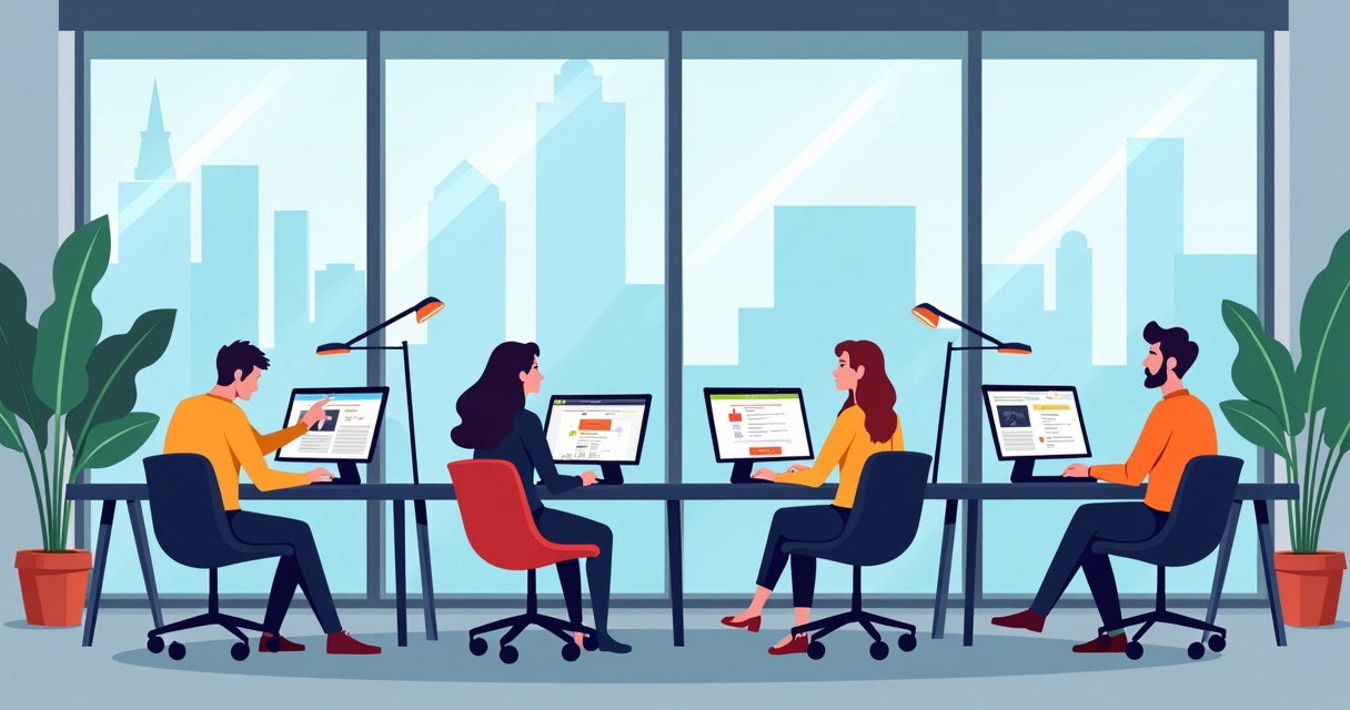 Equipe de agência digital desenvolvendo site com builder 