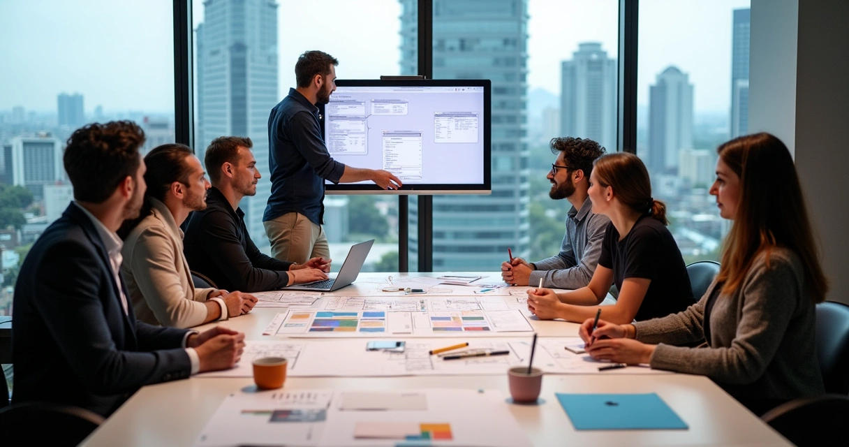 Equipe de agência digital em São Paulo reunida em mesa de projeto 