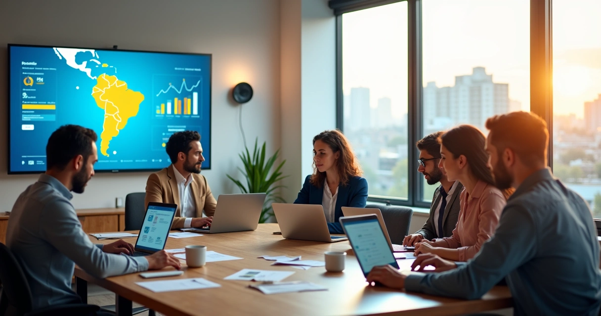 Equipe de marketing em reunião estratégica em escritório moderno 