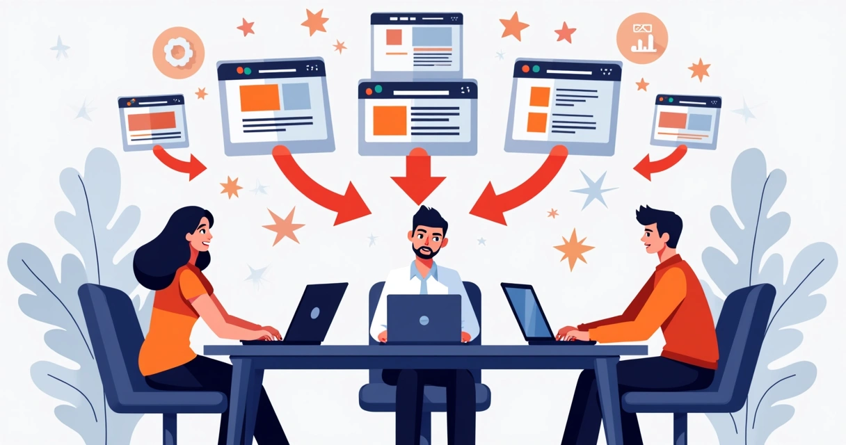 Equipe de agência criando landing pages rápido 