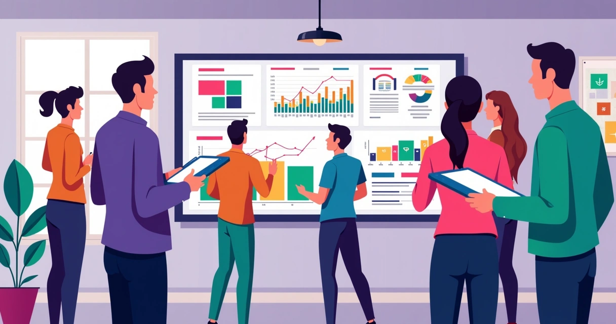 Equipe de agência de marketing eleitoral analisando campanha no escritório