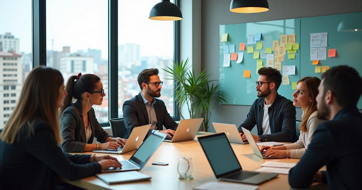 Profissionais de agência de marketing trabalhando em escritório moderno em Vila Velha 