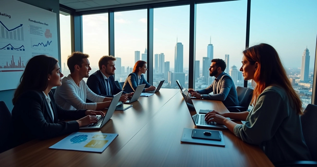 Equipe de agência de marketing digital reunida em Jundiaí 