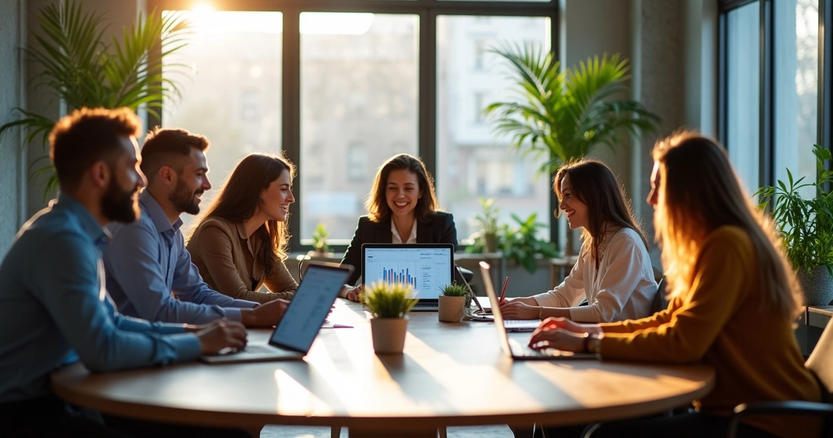 Equipe de marketing digital reunida em escritório de Contagem em reunião 