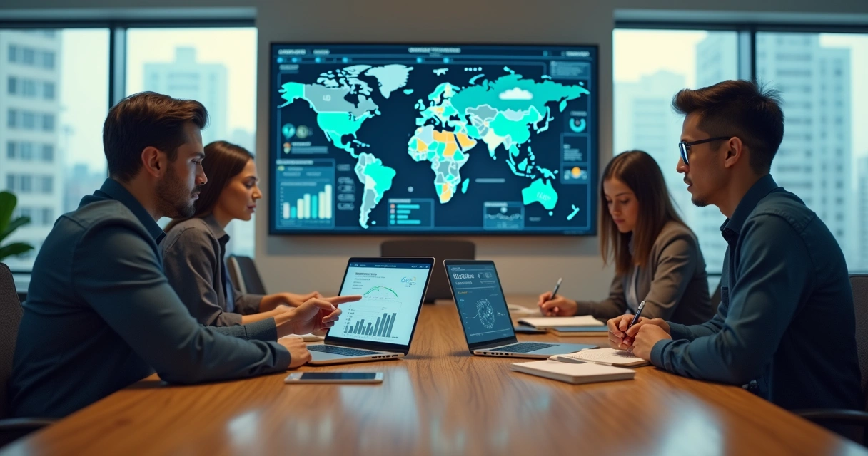 Equipe de marketing em reunião estratégica em escritório moderno 