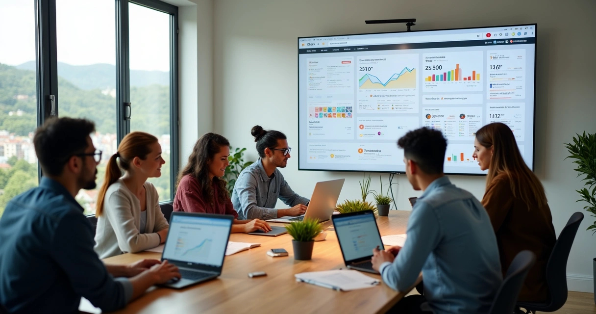 Equipe de marketing em reunião estratégica em escritório moderno 