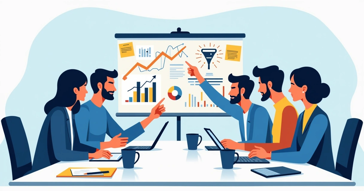 Equipe de marketing em reunião discutindo estratégias digitais 