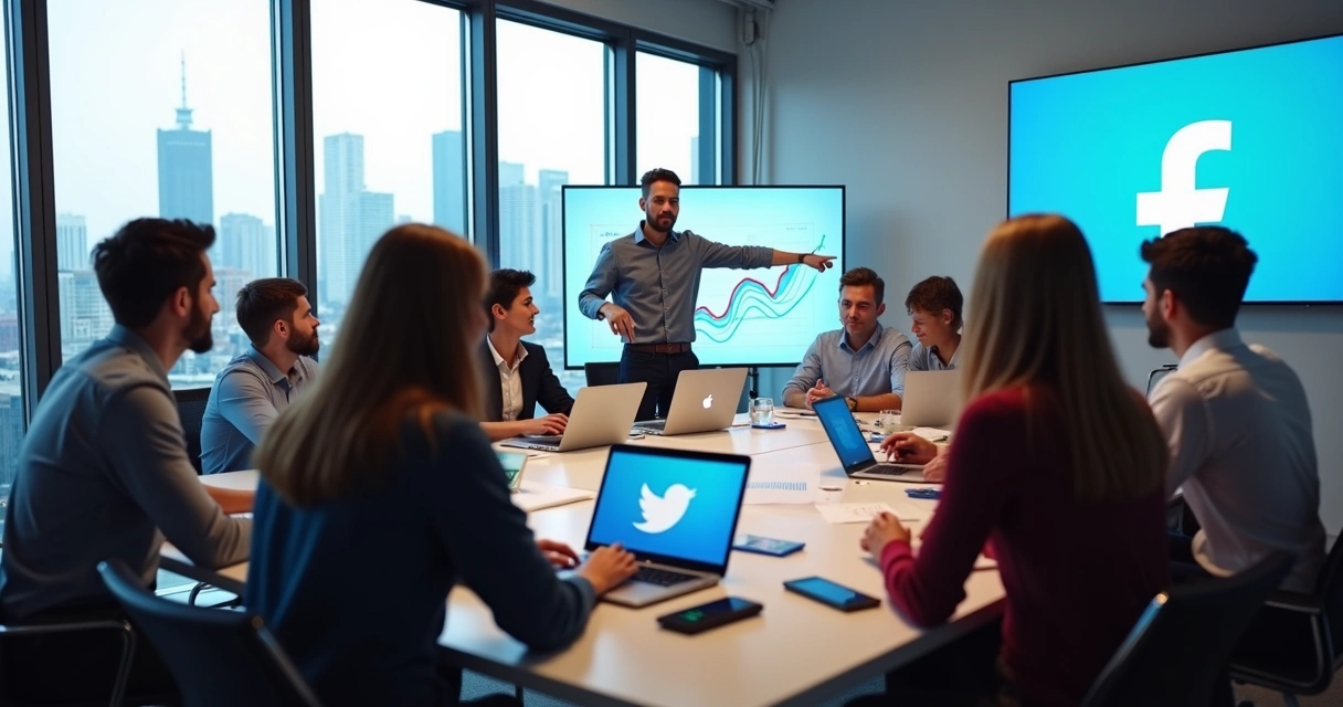 Pessoas em reunião em uma agência de marketing digital 