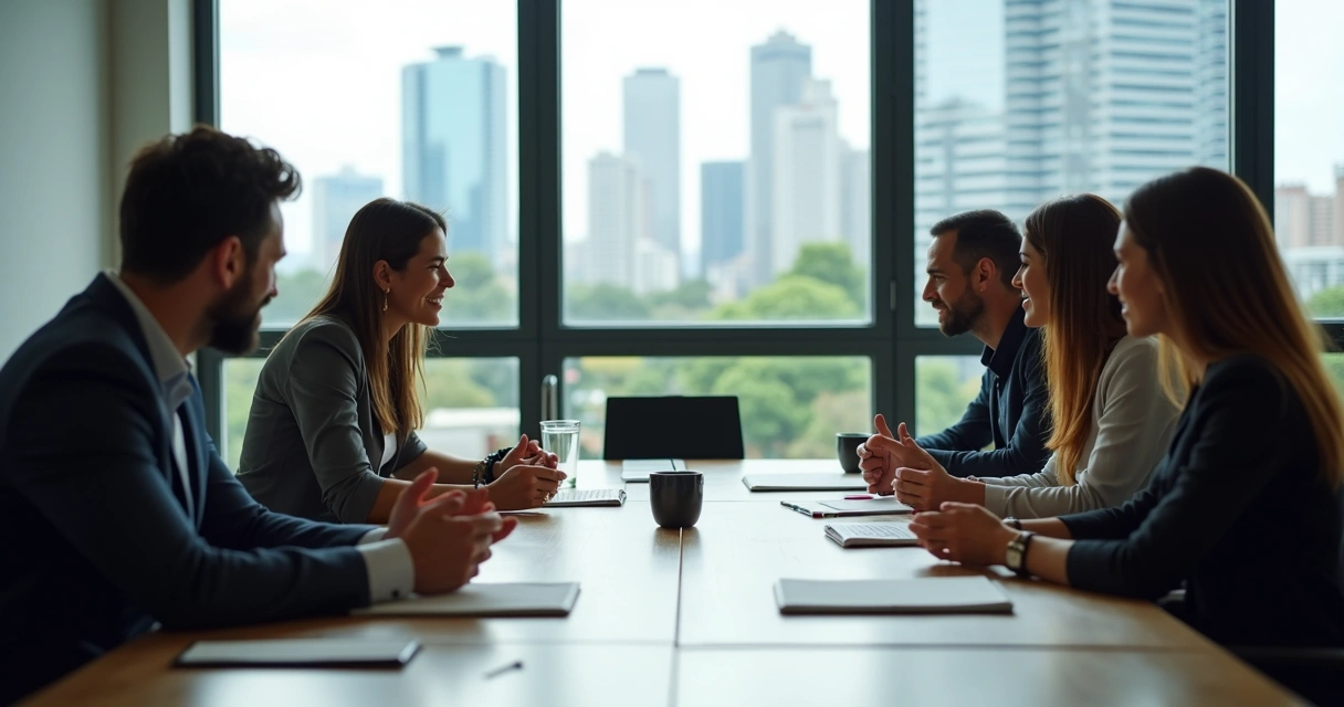 Equipe de agência de marketing reunida em Curitiba 