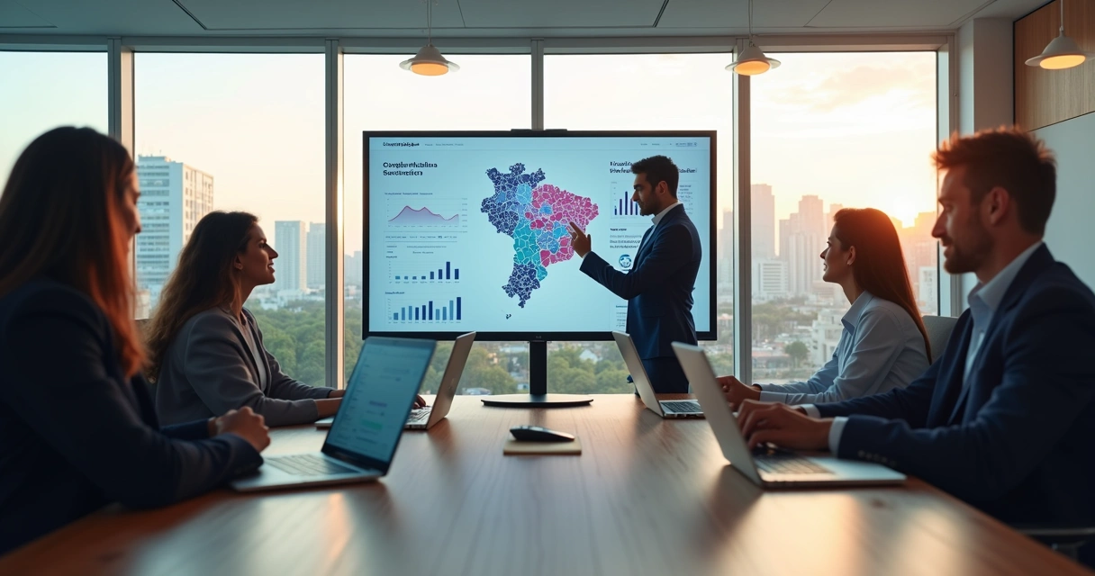 Equipe de marketing em reunião estratégica em escritório moderno 