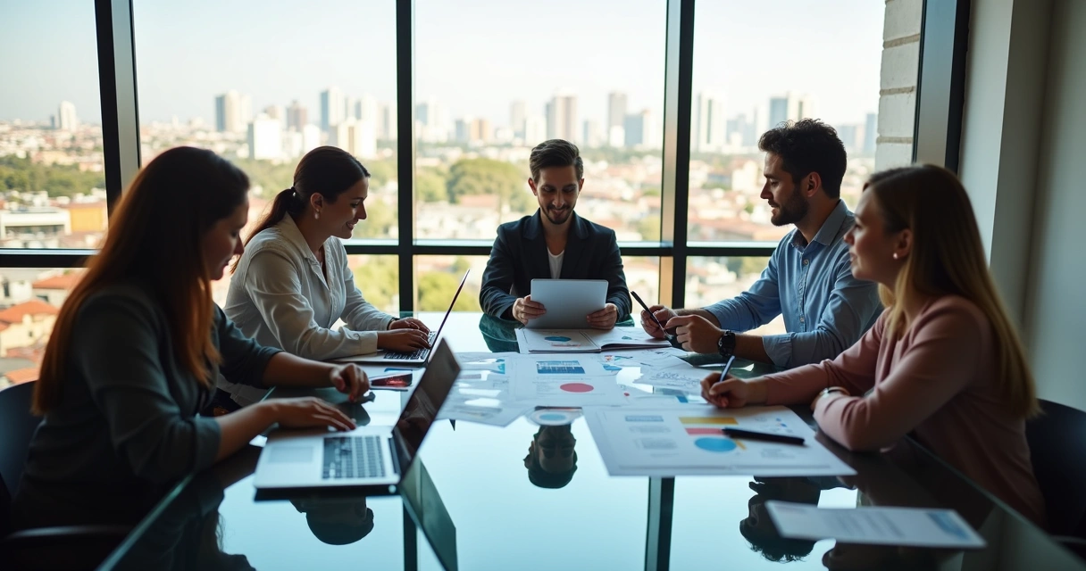 Profissionais em reunião em agência de marketing em São Caetano do Sul 