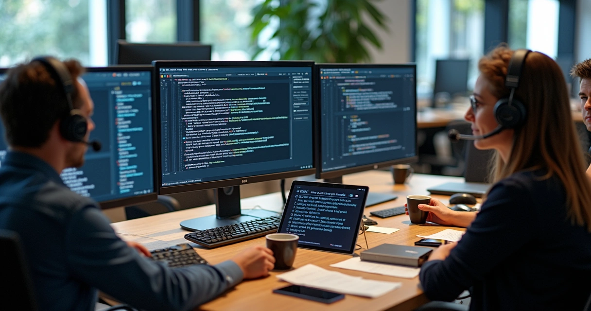 Profissionais de suporte técnico trabalhando em site WordPress 