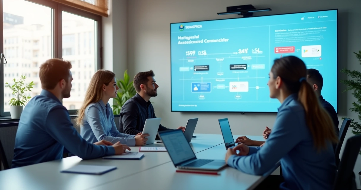 Equipe de agência analisando dashboard de atendimento