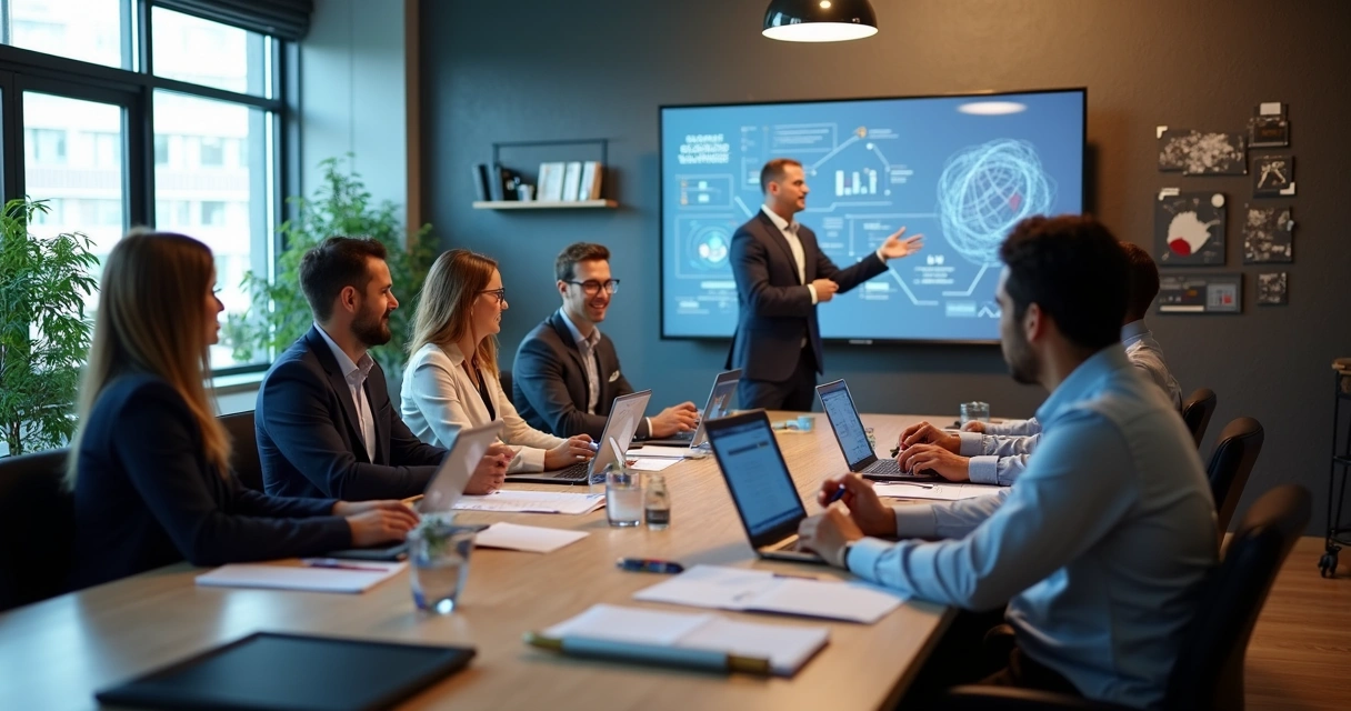 Equipe de consultoria de automação reunida em brainstorm 