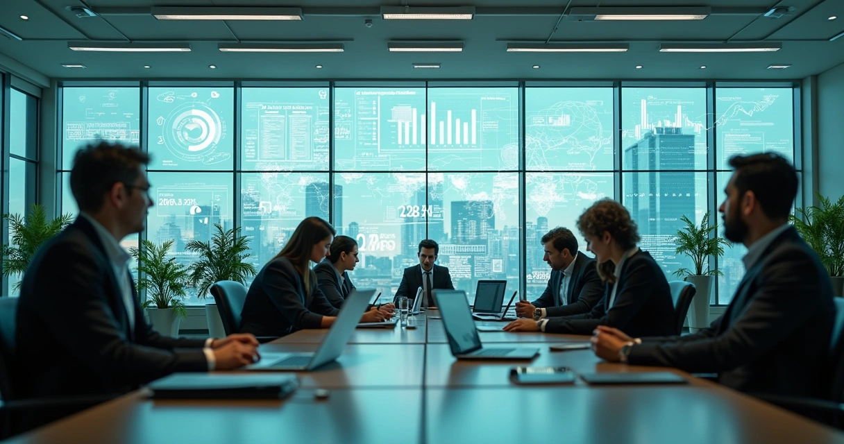 Agência de viagens corporativas com equipe usando tecnologia integrada para gestão e atendimento digital 