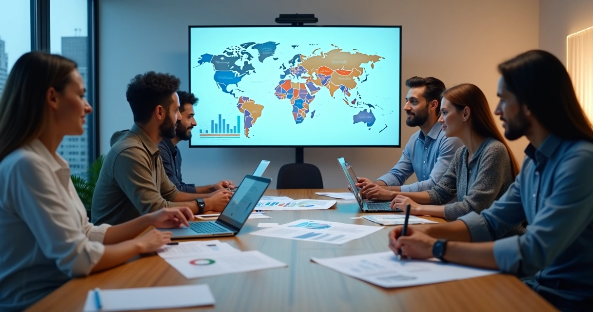 Equipe de marketing em reunião estratégica em escritório moderno 