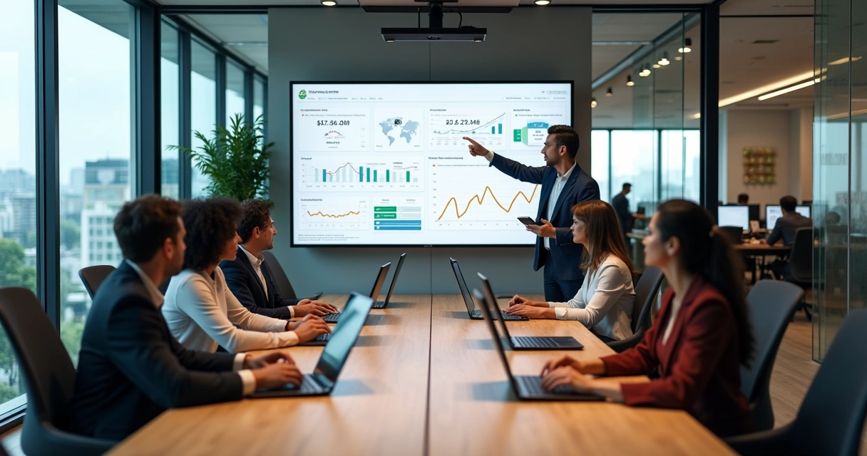 Equipe de marketing em reunião estratégica em escritório moderno 