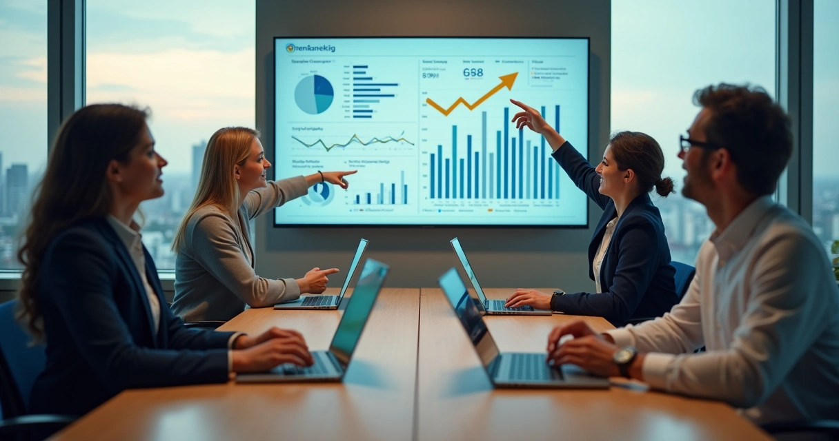 Equipe de marketing em reunião estratégica em escritório moderno 