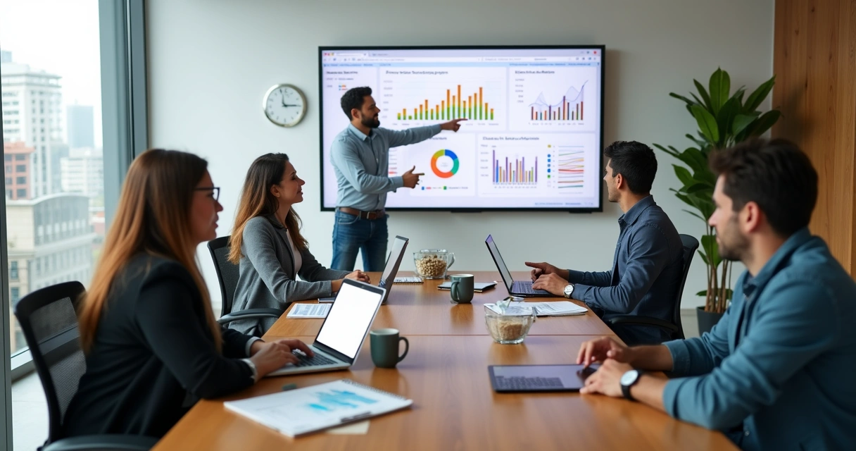 Equipe de marketing em reunião estratégica em escritório moderno em Jacareí 