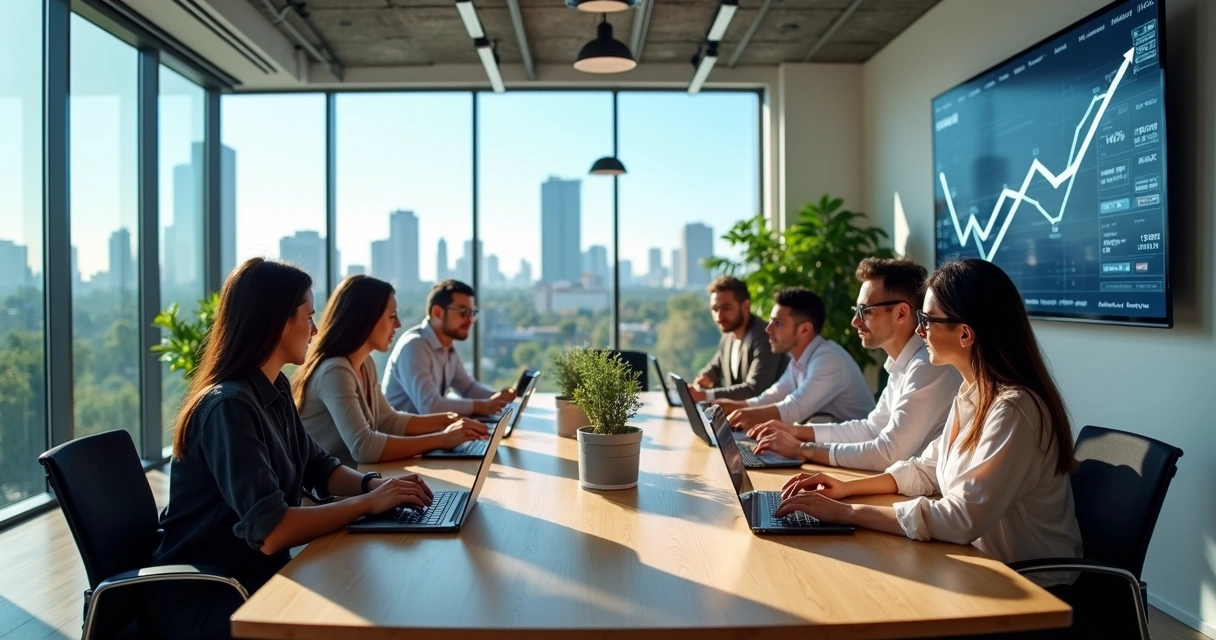 Equipe de marketing em reunião estratégica em escritório moderno em Marília 