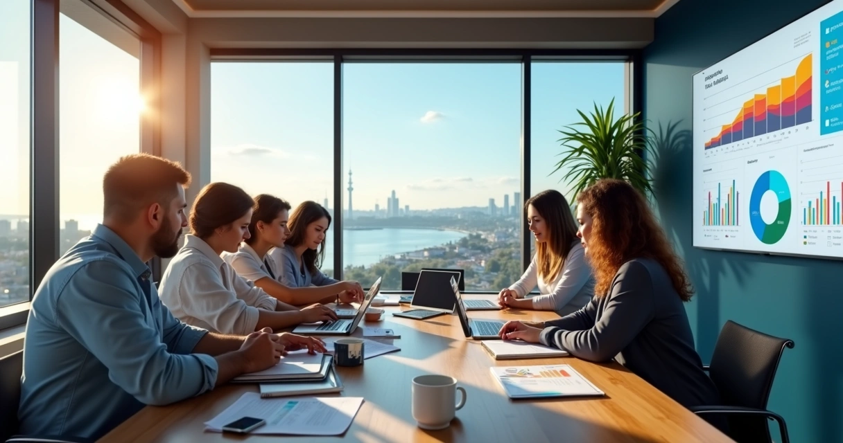 Equipe de marketing em reunião estratégica em escritório moderno em Parnaíba 