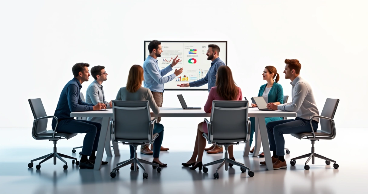 Duas equipes de agência colaborando em uma mesa de trabalho 