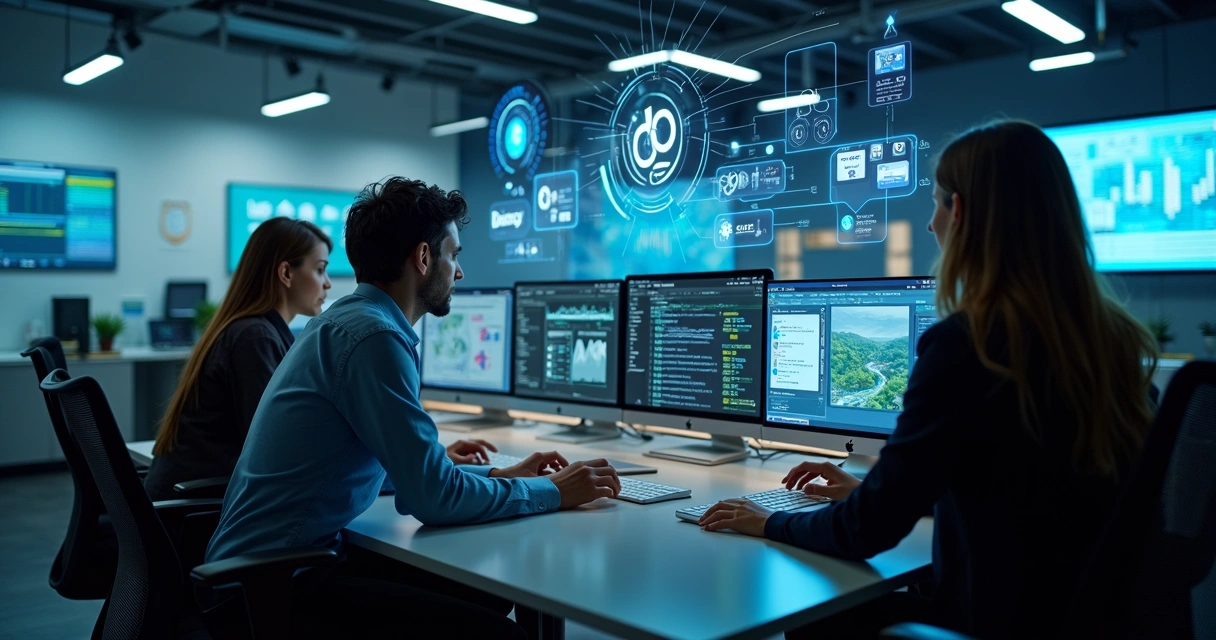 Digital agency workspace with AI tools scaling up creative projects