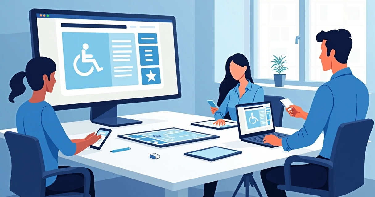 Agency team reviewing website layouts on multiple devices 