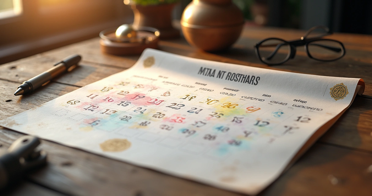 Calendário com datas em destaque e elementos astrológicos
