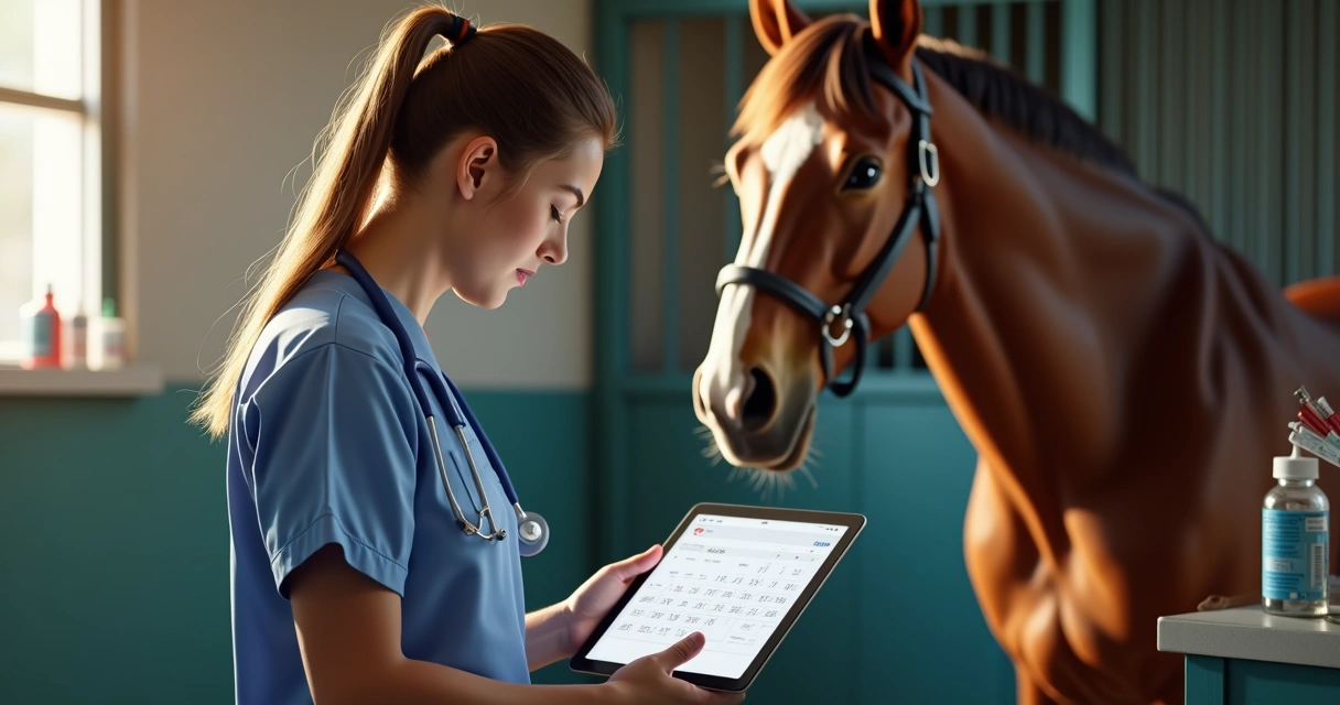 Calendário de vacinas de cavalo com animal saudável ao lado 