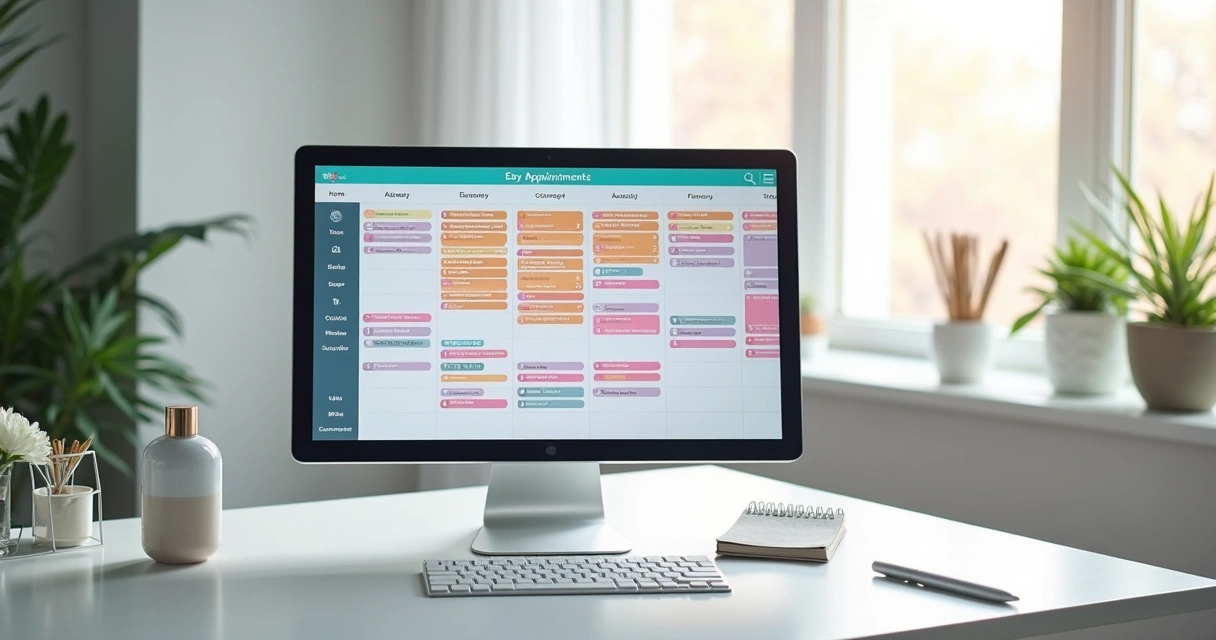 Calendário visual em tela de computador mostrando agenda cheia de atendimentos 