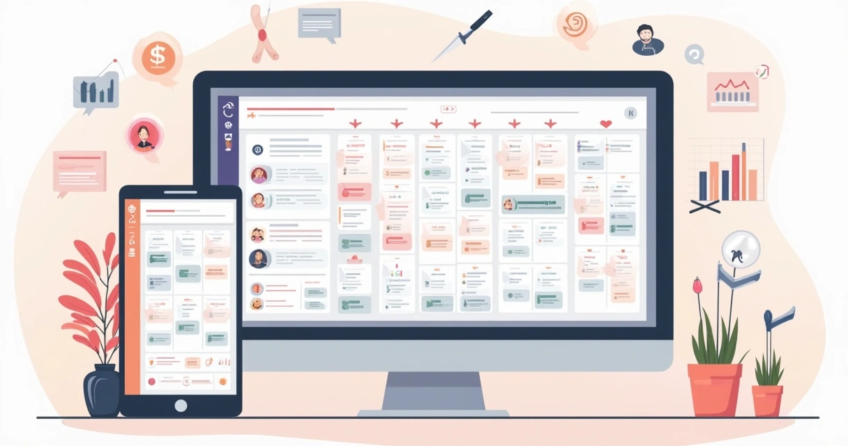 Tela de computador mostrando agenda digital organizada com marcações de horários em uma clínica de estética 