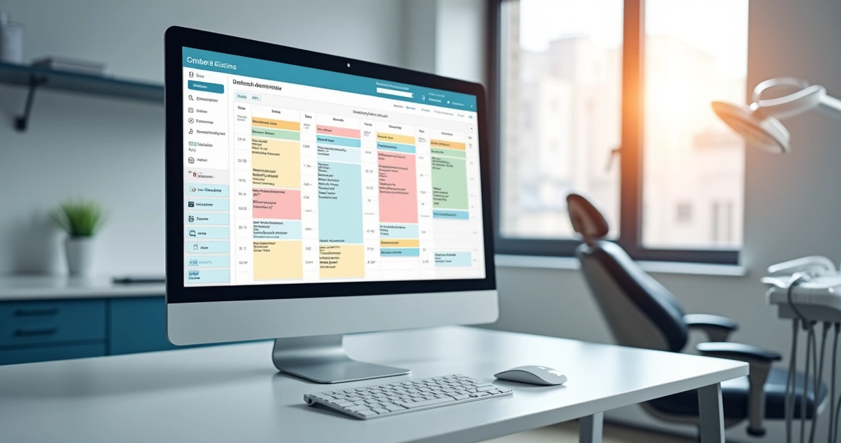 Tela de agenda digital com marcações coloridas para horários de atendimentos em clínica odontológica 