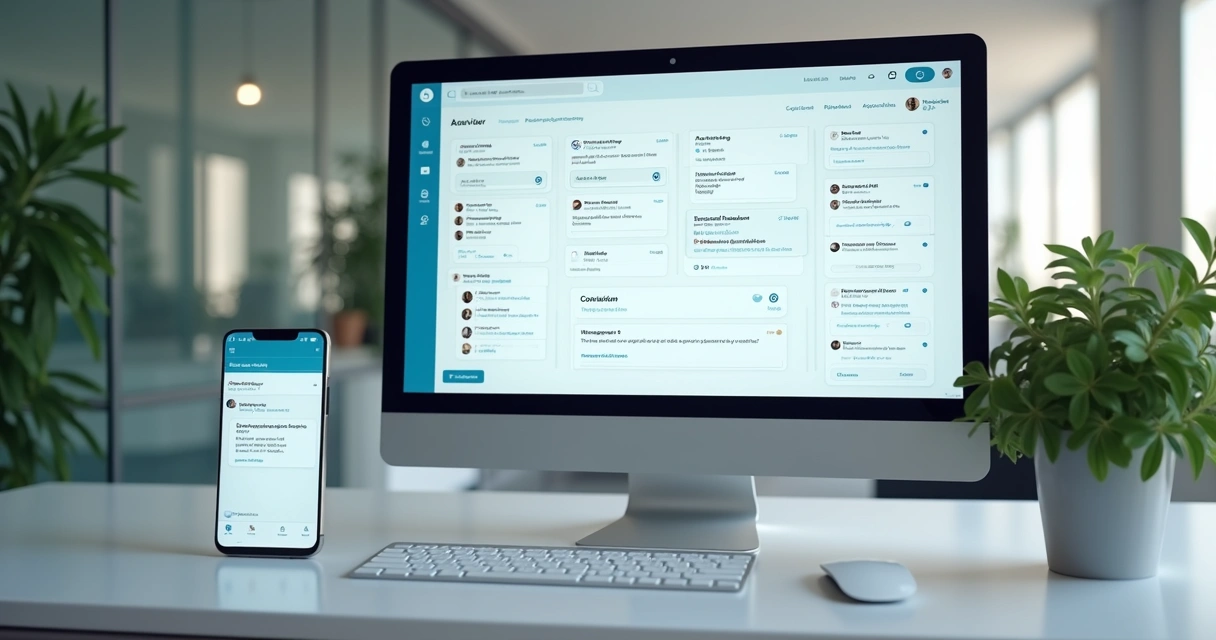 Recepcionista usando painel de agenda e WhatsApp em clínica