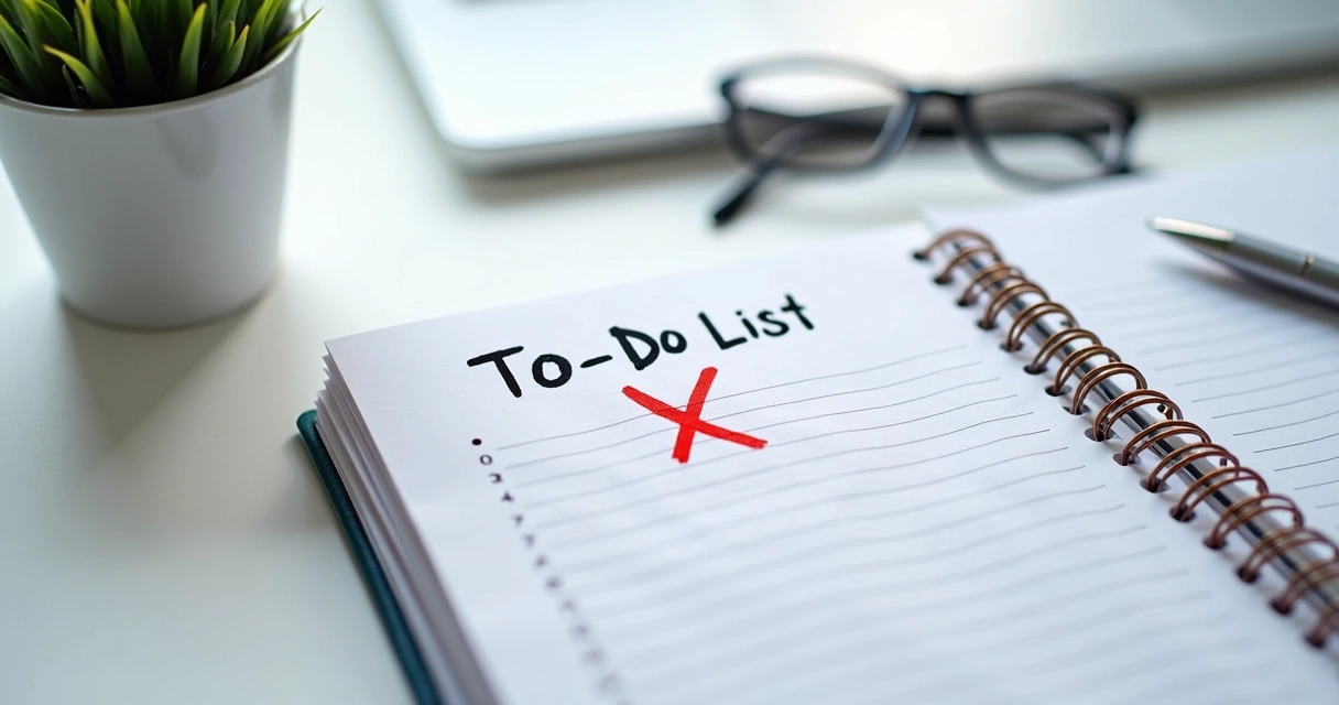 Agenda aberta mostrando lista de tarefas com um grande X vermelho no topo 