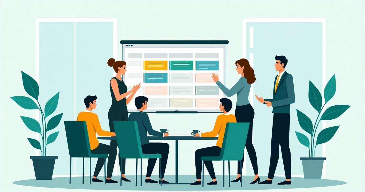 Equipe olhando para uma agenda online compartilhada