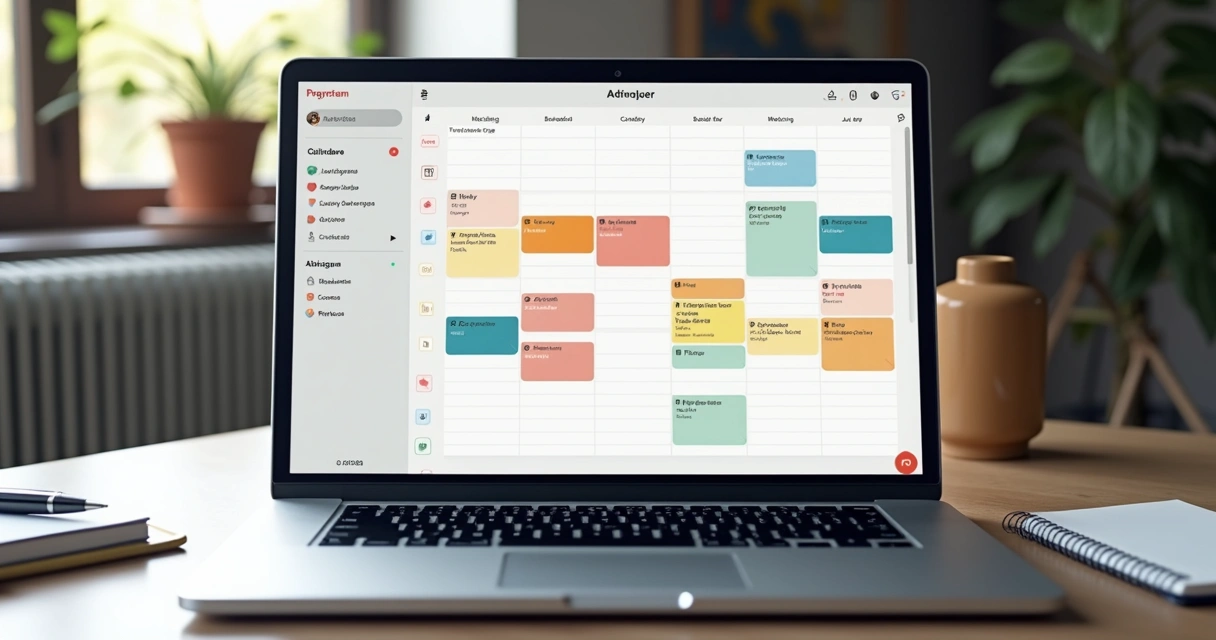 Agenda digital com blocos de tarefas flexíveis e espaços em branco entre compromissos. 