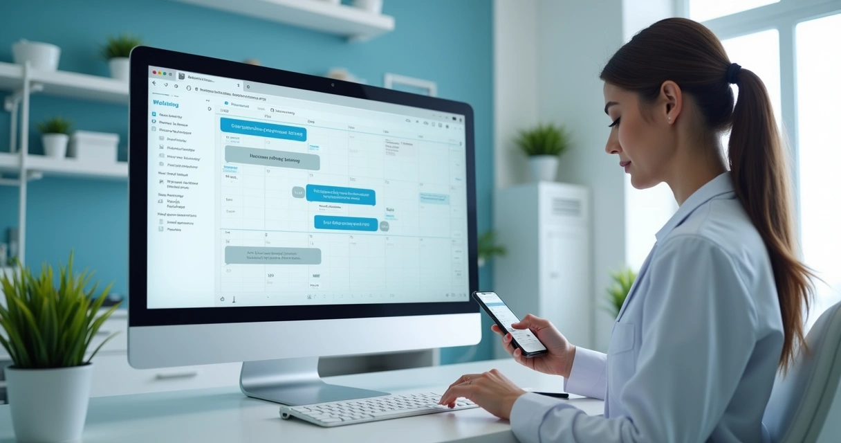 Tela de agendamento de consulta odontológica online em computador e celular 