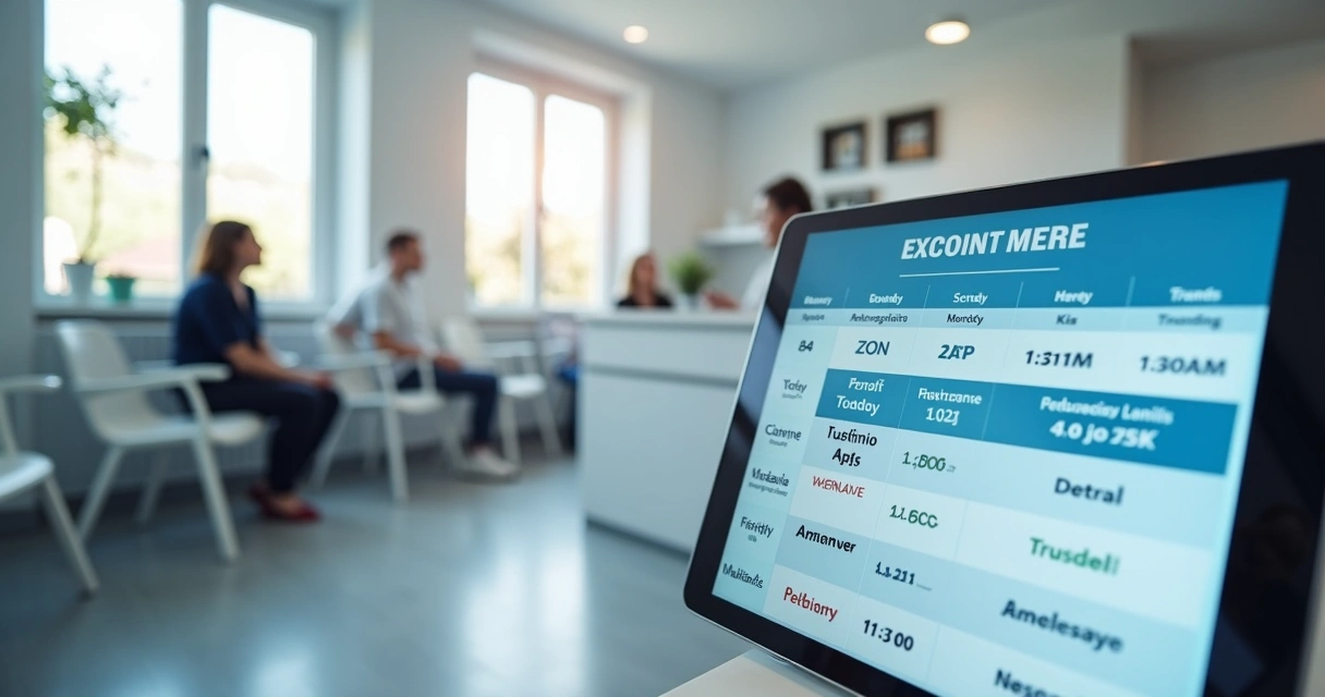 Agenda digital odontológica aberta com horários destacados.