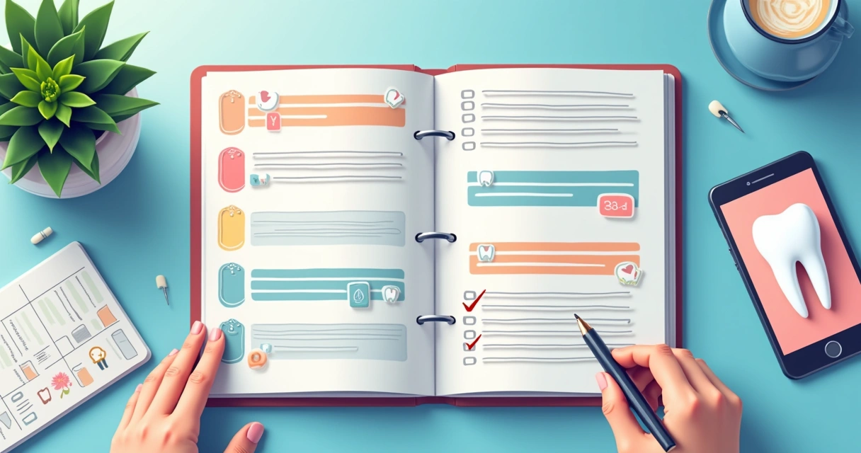 Agenda aberta com marcação colorida de postagens e datas importantes