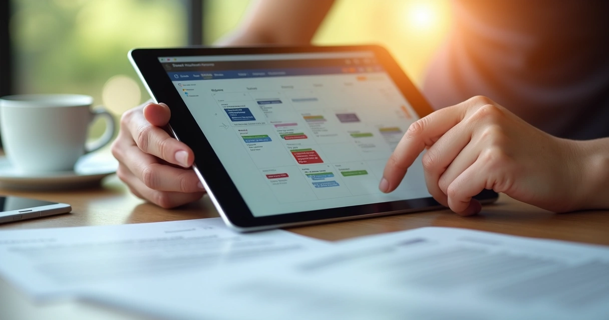 Pessoa conferindo agenda digital ligada a compromissos de eventos 