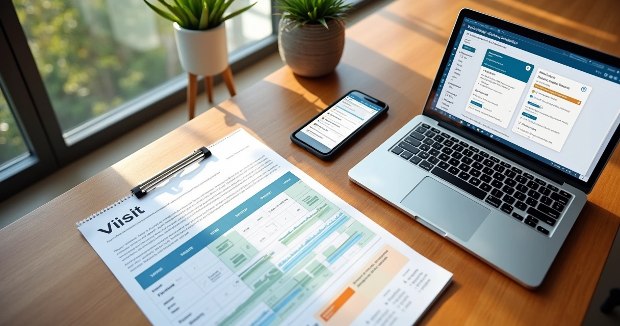 Tela de CRM aberta ao lado de agenda de visitas