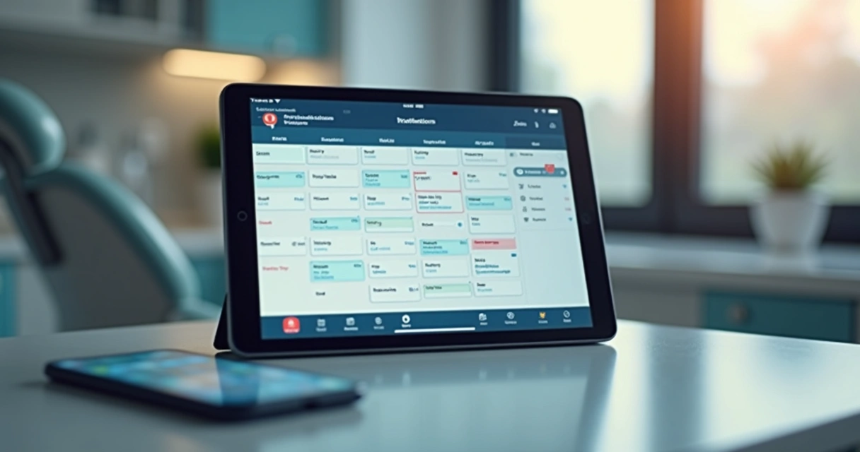 Agenda digital de dentista mostrando consultas marcadas e notificações no celular 