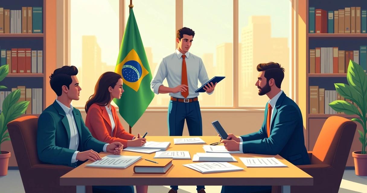 Deputado analisando agenda digital com equipe em gabinete parlamentar 