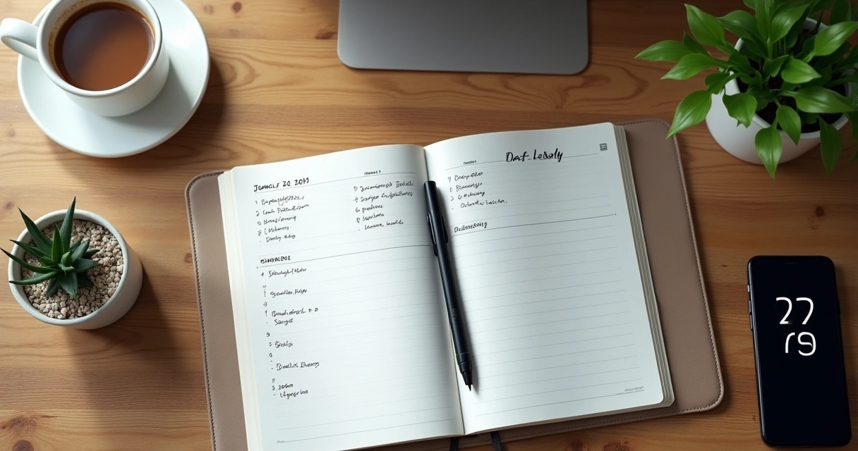 Agenda com horários e tarefas anotadas